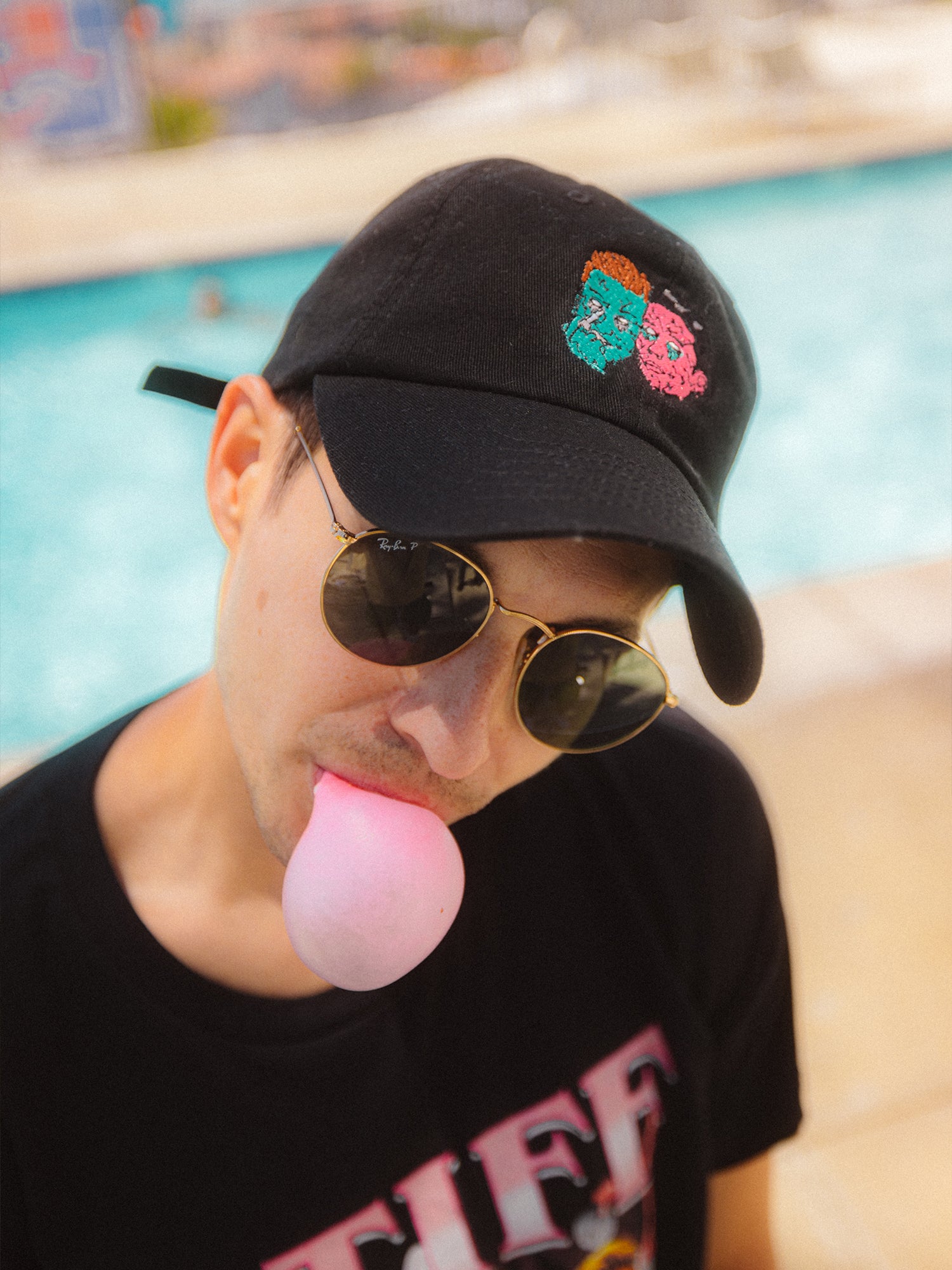 Embroidered Face Black Hat