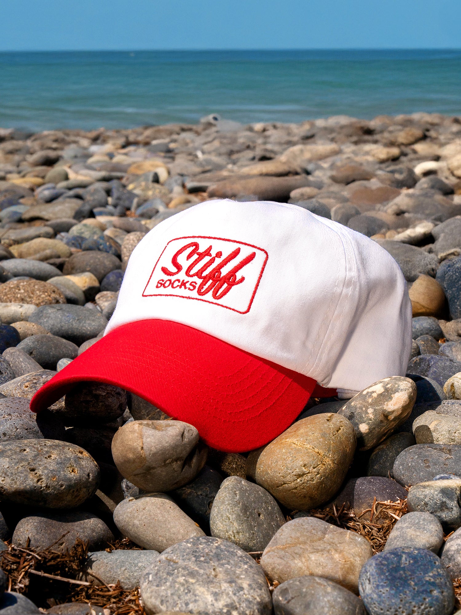 Essentials Red/White 5 Panel Baseball Hat